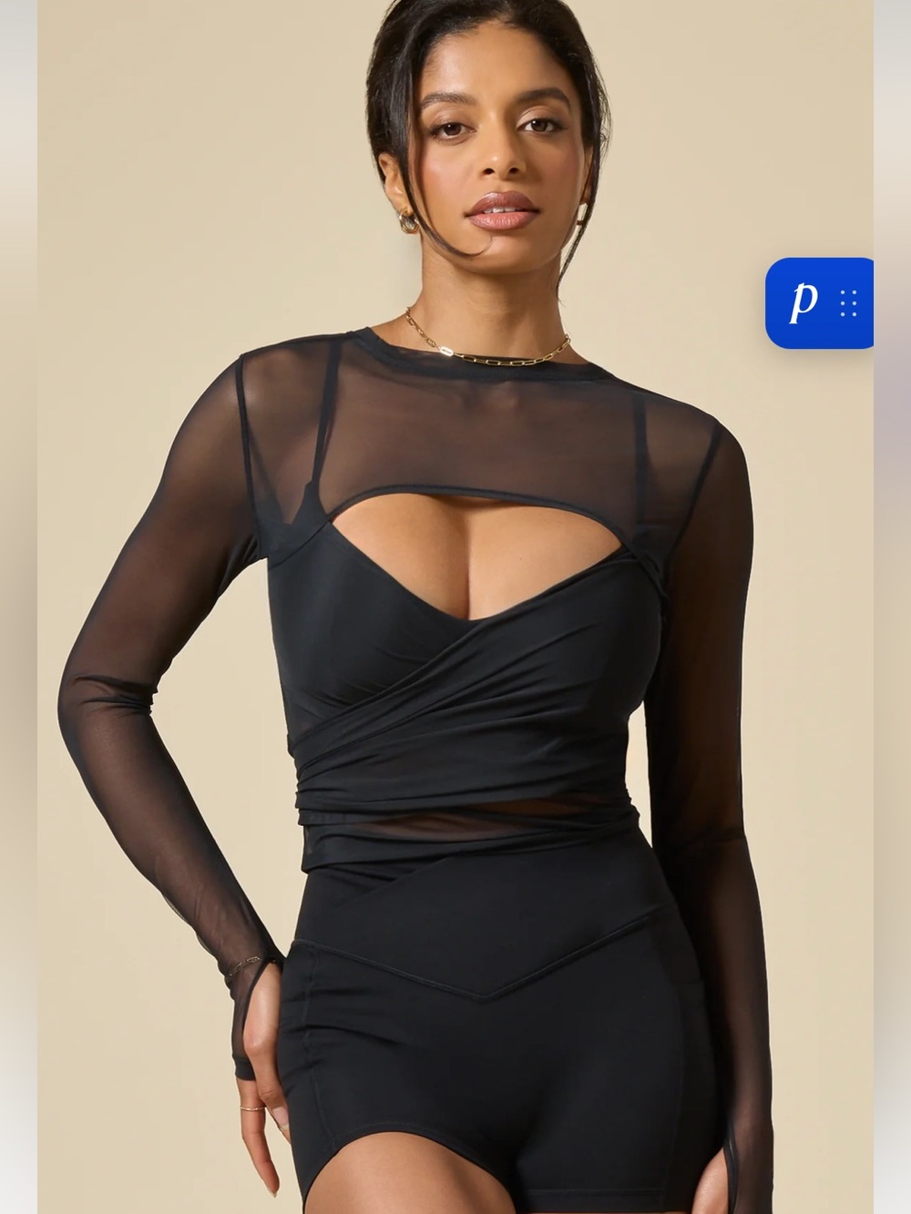 Pop flex ballerina wrap top in black mesh XS